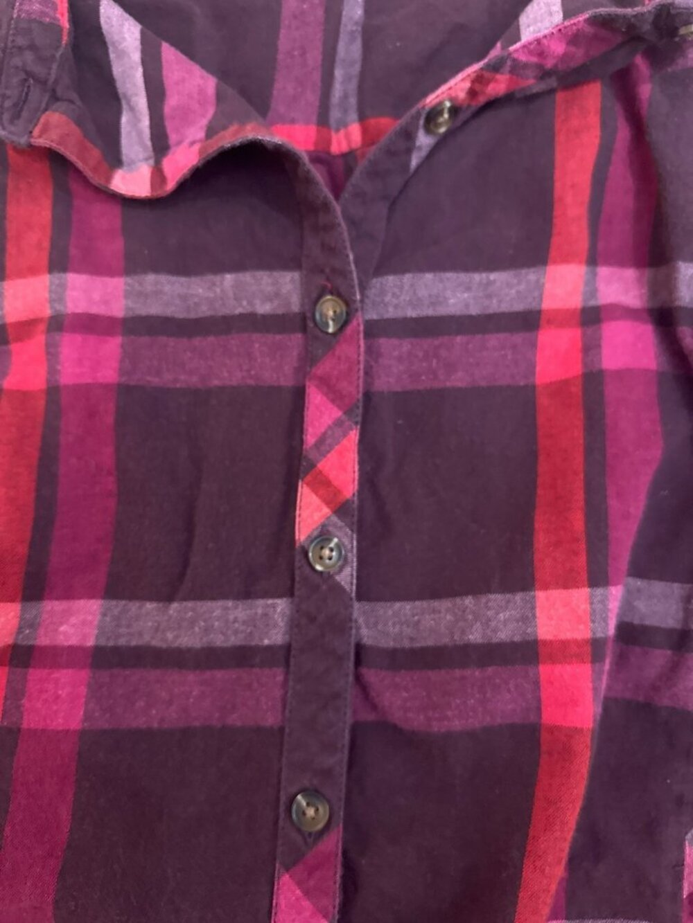 Terra & Sky Womens 1X Shirt Top Plaid Button-Up Long Sleeve Red & Purple Casual - Picture 3 of 7